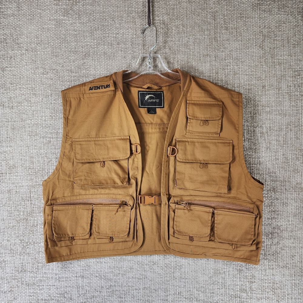 WRFS White River Fly Shop Aventur1 FISHING VEST Pockets Adult Large Gold EUC